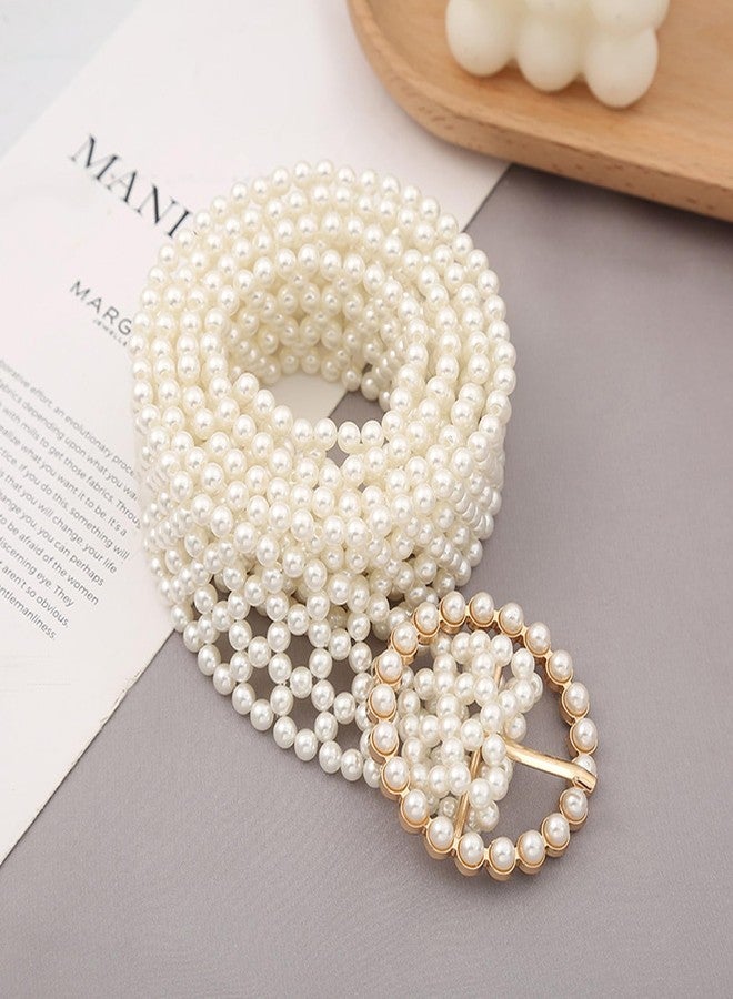 YIRUIDD Pearl Belts for Women,Bridal Pearl Belt,White Beaded Crystal Rhinestone Waistband for Wedding Formal Dress (Round) - Image 4